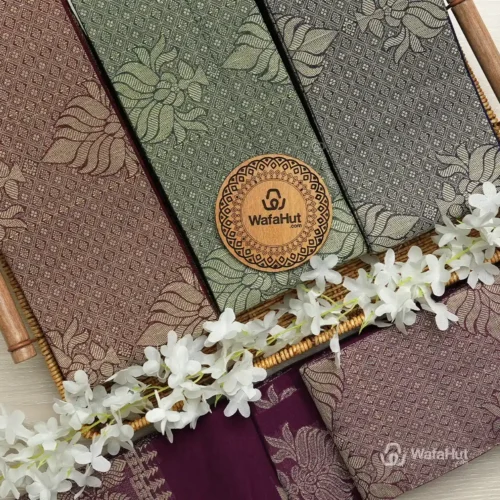 Premium Cotton Mix Saree (Golden Floral Pattern)